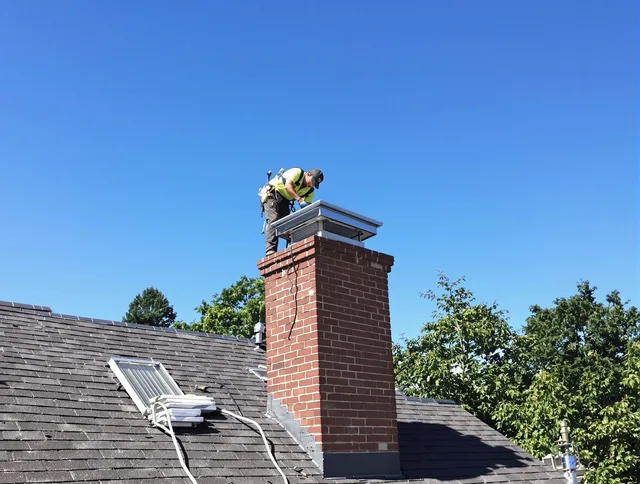 Weddington Chimney Sweep technician measuring a chimney cap in Weddington, NC
