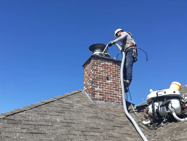 Dedicated Weddington Chimney Sweep team member cleaning a chimney in Weddington, NC
