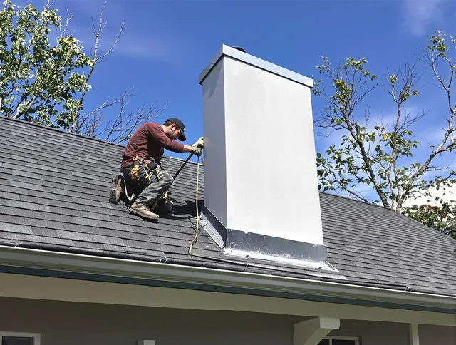 Weddington Chimney Sweep team member finishing chimney construction in Weddington, NC