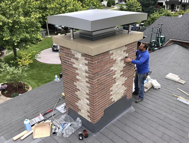 Weddington Chimney Sweep team working on a custom chimney remodel in Weddington, NC