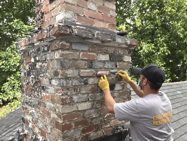 In-progress chimney restoration by Weddington Chimney Sweep in Weddington, NC