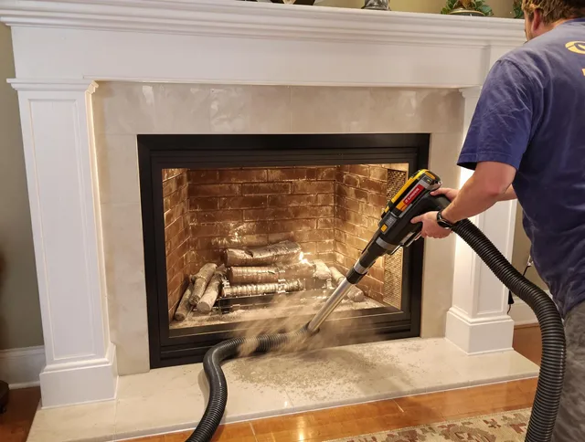 Fireplace cleaning performed by Weddington Chimney Sweep in Weddington, NC