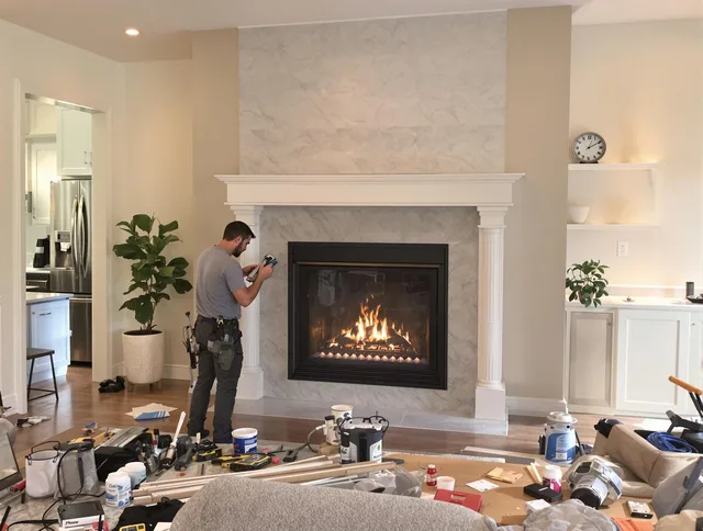 Newly installed fireplace by Weddington Chimney Sweep in Weddington, NC